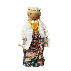 ANDO Lithuanian Folk Costume Rag Doll Dzuke 8in Blonde Blue Eyes Wood Cloth